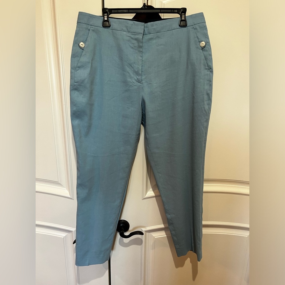 Rag & Bone Light Blue Poppy Tab Pants Tailored Fit Stretch Linen Blend Size 12